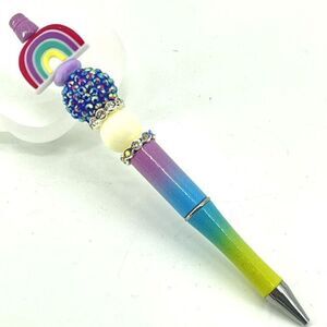 Rainbow pen handmade NEW bling rhinestone silver lavender blue green yellow